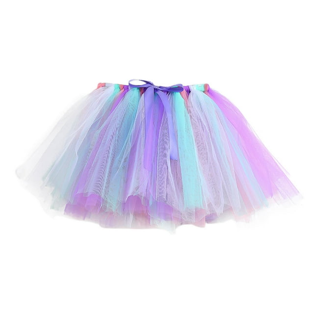 Quotay Girls Skirt Kids Holiday Party Color-Block Mesh Dance Tutu Skirt Light Blue,L