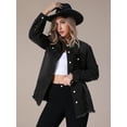 thumbnail image 3 of Unique Bargains Women's Frayed Hem Long Sleeve Lightweight Denim Jacket 2XL Black, 3 of 7