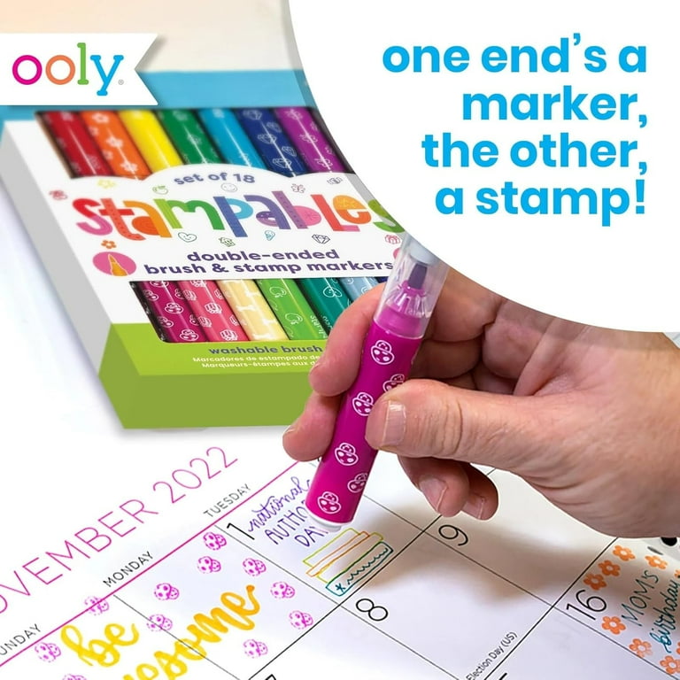 OOLY Stampables Double-Ended Markers with Stamp Tip & Felt Tip, 18