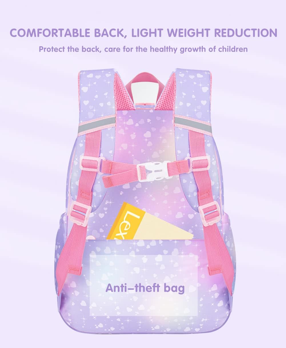 Mochila escolar para niñas, de hombro, para niños, regalo para primaria, púrpura 8
