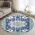 thumbnail image 2 of Blue Boho Round Area Rug 4ft, Farmhouse Bohemian Medallion Oriental Flower Washable Non-Slip Circle Rugs for Bedroom Living Room Kitchen, Soft Non Shedding Circle Carpet for Dining Room Dorm, 2 of 9