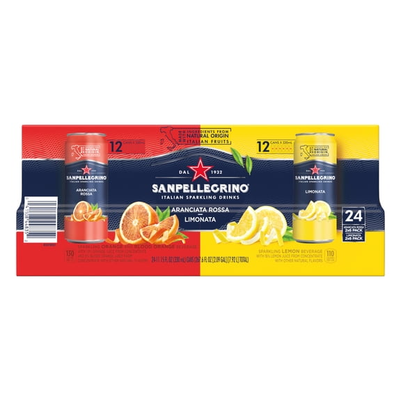 San Pellegrino Italian Sparkling Drink Variety Pack, Aranciata Rossa and Limonata, Sparkling Blood Orange Beverage and Sparkling Lemon Beverage, 24 Pack of 11.15 Fl Oz Cans