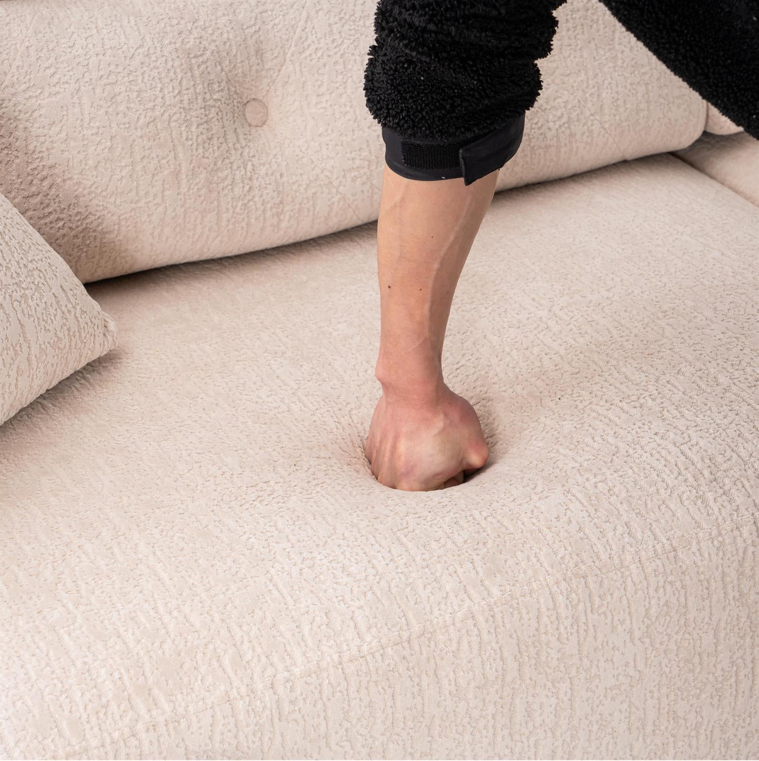 Demi Bonn 103" 4-Seater Compression Sofa Couch with Wood Grain Chenille Fabric, Full Sponge Cushion and 2 Cozy Pillows for Living Room, Beige