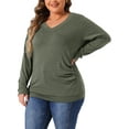 thumbnail image 4 of Agnes Orinda Plus Size Long Sleeve Blouses for Women V Neck Knitted Buttons Decor Ruched Tops, 4 of 6