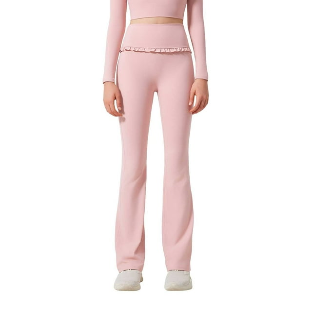 Flared Yoga Pants High Waist Ruffled Workout Leggings for Women Stretchy Comfortable Athletic Trousers