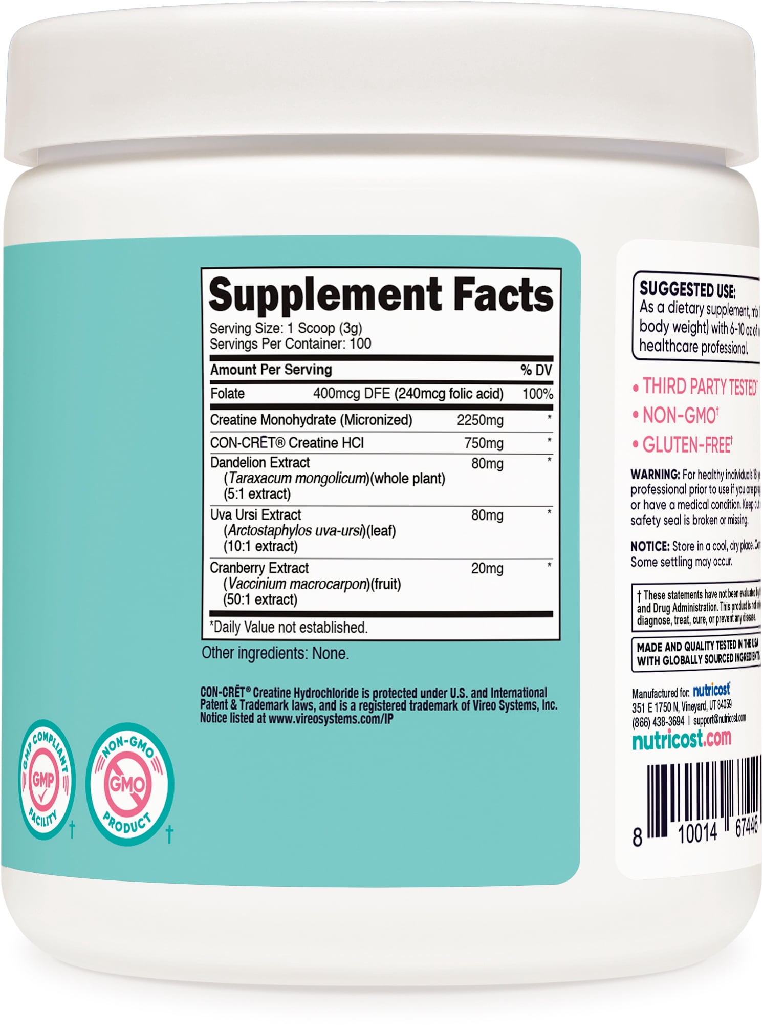 Nutricost Creatine Monohydrate Powder for Women Unflavored Supplement, 100 Servings
