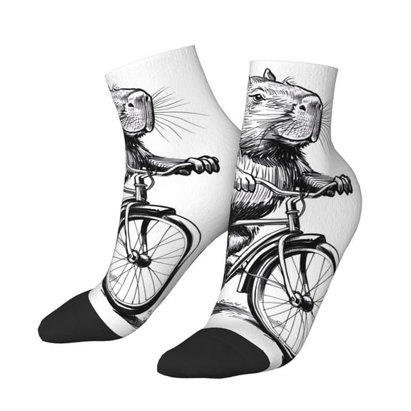 Uemuo Capybara Riding Bicycle Printed Crew Socks, Moisture-Wicking Socks, Athletic Socks for Men Breathable Cushion Socks Casual Sport Socks for Running Traveling