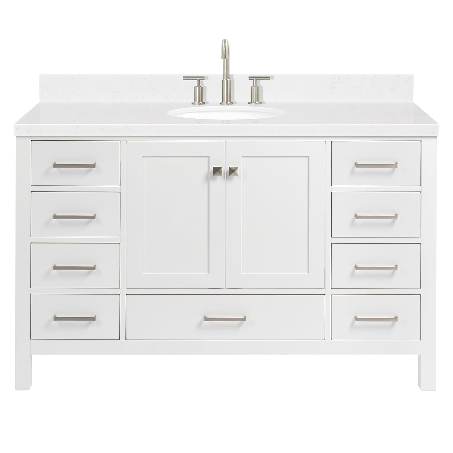Ariel Cambridge 54 Inch Single Oval Sink Bathroom Vanity With Carrara White Quartz Countertop 1.5 Edge In White