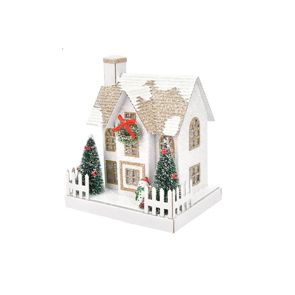 Christmas Lighted House, Pre Lit Festive Snowy Christmas Village Decor, 1 Pack Medium Size 7.5 Inch Tabletop Ornament, for Indoor Home Mantel Shelf Xmas Winter Holiday Party Decoration Display