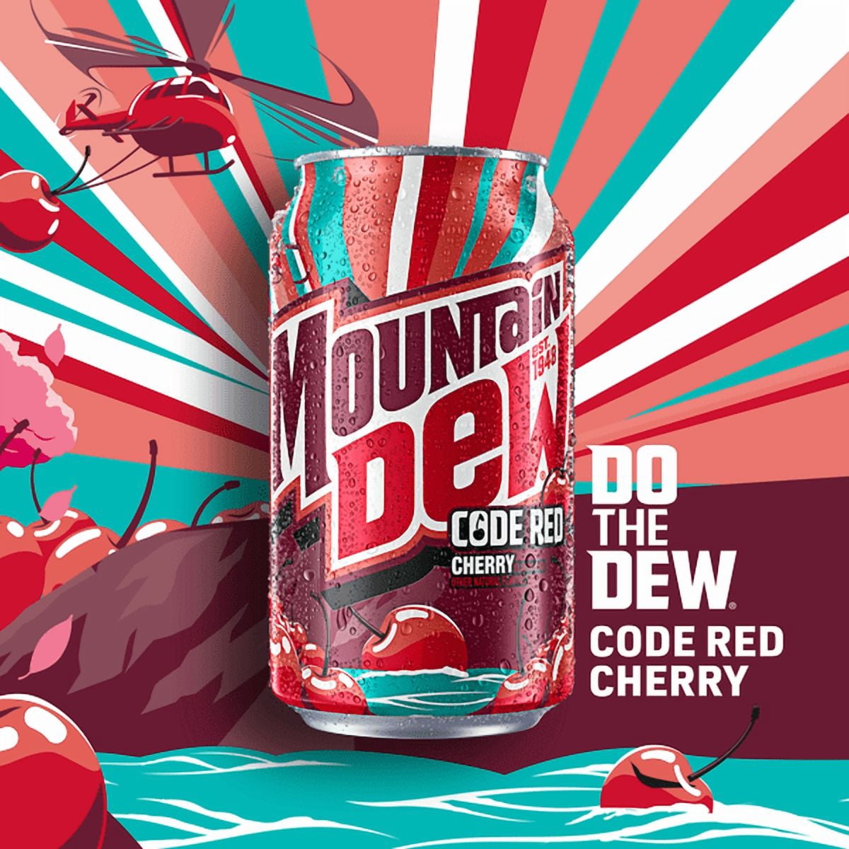 Mountain Dew Code Red Soda, Cherry Flavored Soda Pop, 12 fl oz Cans, 24 Pack