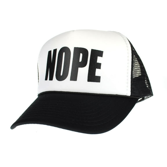 Mens Nope Ironic Funny Slogan Hipster Snap Back Cap Cotton Mesh Trucker Hat Black/White