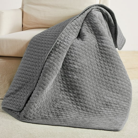 Levtex Home - Velvet Stitch Throw - Quilted Throw (50x60in.) - Velvet - Grey White - Reversible - Polyester