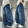 thumbnail image 2 of Gyexs Girls Bell Bottom Pants Elastic Waist Drawstring Jeans Back To School Outfits Cargo Pants for Girls 10-12 Sweatpants (Blue, 11-12 Years), 2 of 8