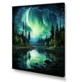 thumbnail image 2 of Designart "Aurora Reflections of Northern Lights I" Landscapes Canvas Wall Art - Traditional Green Northern Lights Entryway Wall Art Print, 2 of 6