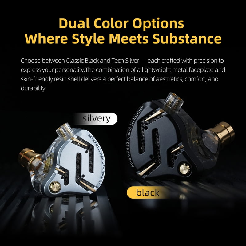KZ ZS12 PRO 2 in Ear Monitor Headphones, Wired Gaming Earbuds 1DD+5BA Hybrid Driver IEM Earphone with Mic, KZ IEM in Ear Monitors for Singer Musician Audiophile,2Pin IEM Cable,Black
