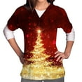 thumbnail image 1 of Pntutb Mujeres de manga corta con cuello en V tops Uniforme Árbol de Navidad Impreso Bolsillos Blusa Enfermería Pntutb Pntutb-2477, 1 of 5