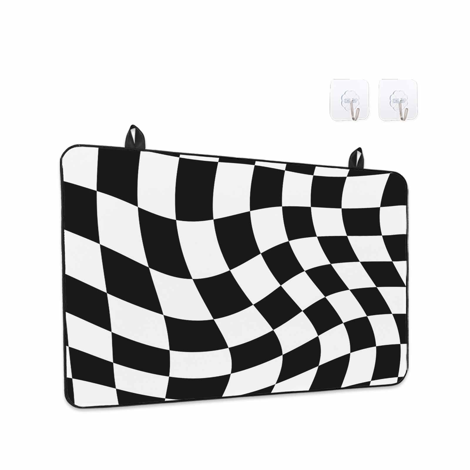 Black and White Checkered Stove Top Cover for Electric Stove, Heat-proof & Non Slip Glass Top Stove Cover Protector, Modern Irregular Geometric Kitchen Flat Cooktop Rubber Mat 36x21 Inches