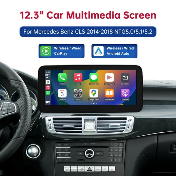 Wireless CarPlay Screen for Mercedes Benz CLS 2014-2018 NTG 5.0 12.3 Inch Double Din Car Stereo with Apple CarPlay & Android Auto, Multimedia Player with Backup Camera Mirror Link Navigation Screen