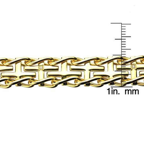BIG Jewelry Co Gold Ion-plated Steel Men's Diamond Accent Cross Railroad Bracelet