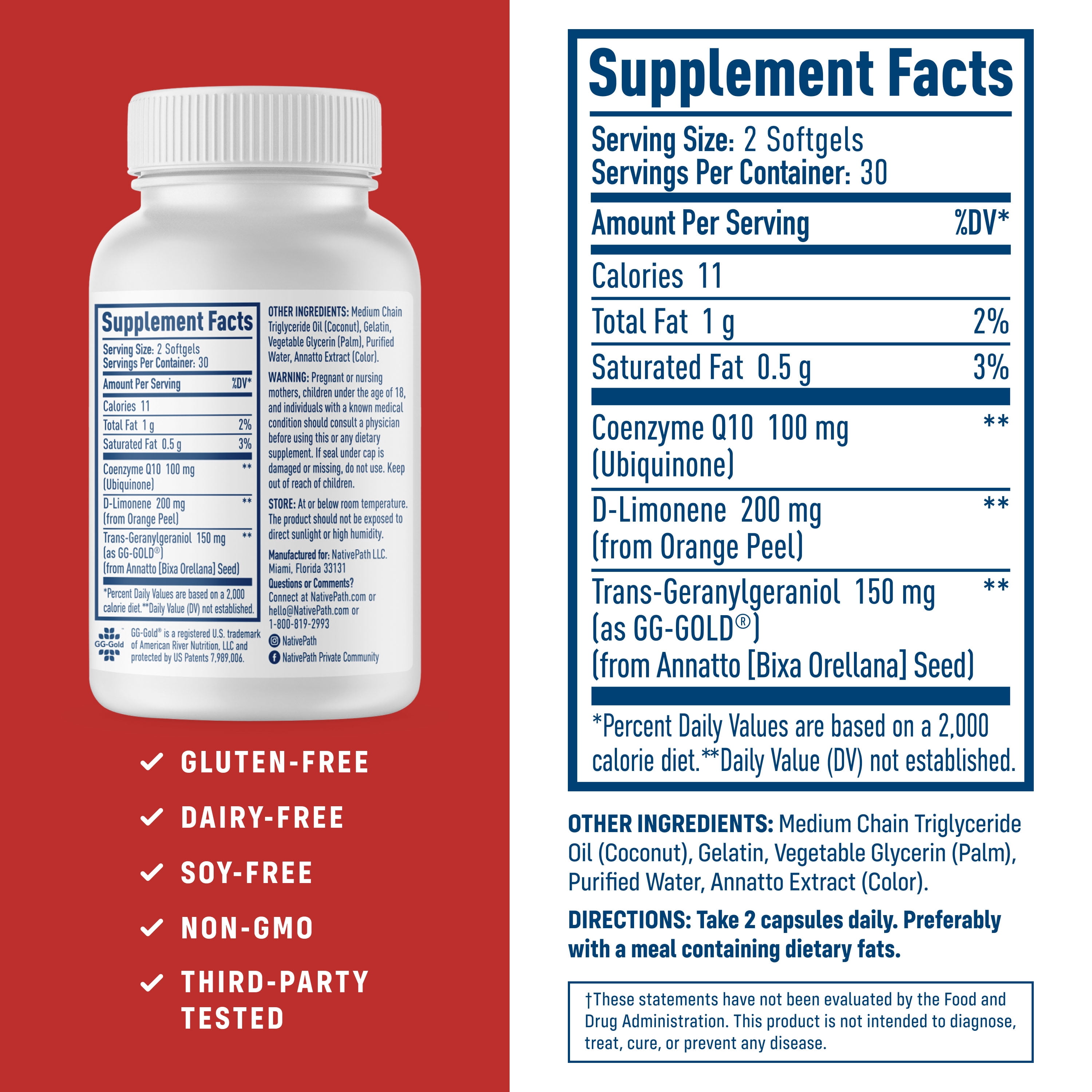 NativePath CoQ10 100mg with D-Limonene, Coenzyme Q10 Softgels for Heart Health, 60 Softgels