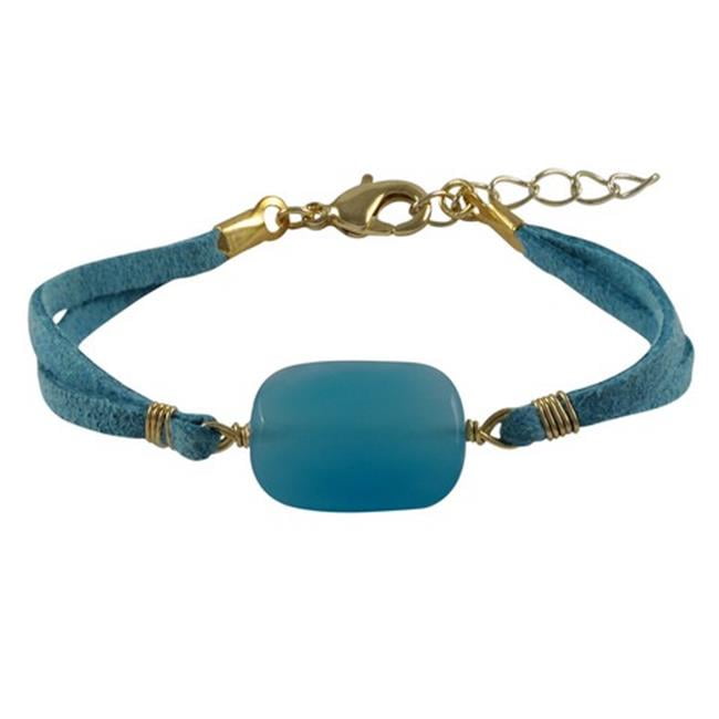 Dlux Jewels Blue Chalcedony Semi Precious Stone with Turquoise Suede Chain Bracelet, 7 x 1 in. by Dlux Jewels