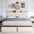 thumbnail image 2 of Full Size Upholstered Platform Bed Frame with RGB LED Lights and 2 Storage Drawers, Metal Platform Bed with USB Ports & Outlets, Noise-Free Design, No Box Spring Needed, Beige, 2 of 9
