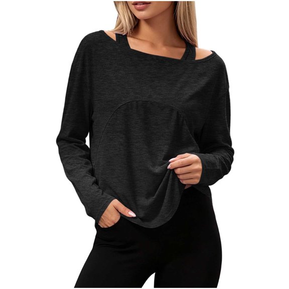 Abomasnow Women's Athletic Shirts Long Sleeve Crewneck Solid Color Shirts Casual Breathable Lightweight Yoga Workout Shirts
