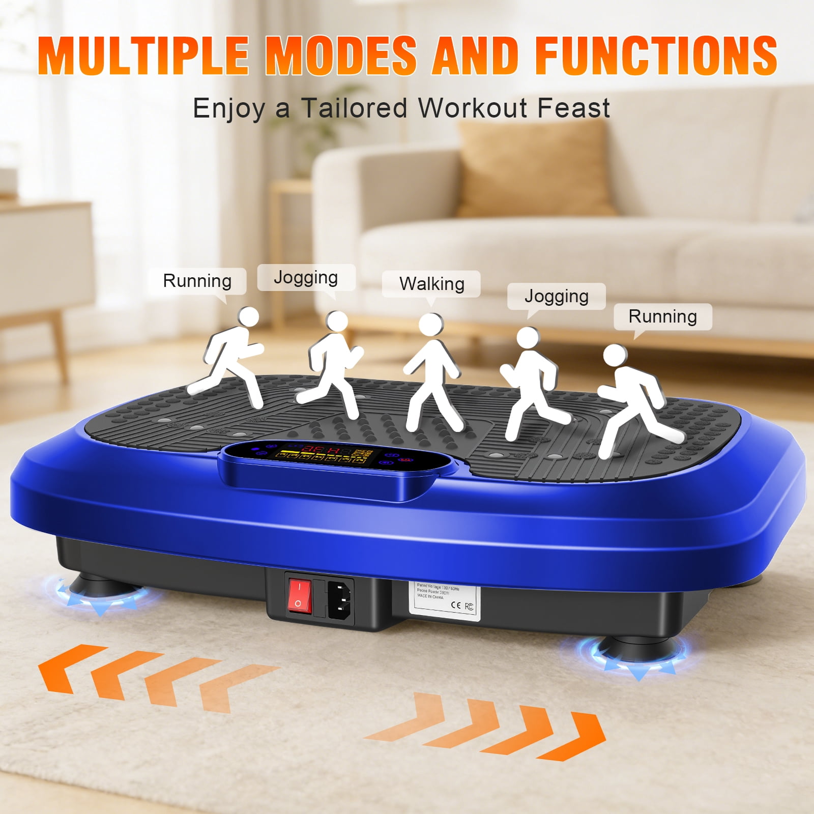 Vibration Plate Exercise Machine, 200 Speed Levels 450 lbs Capacity Fitness Platform, 10 Preset Modes with Resistance Bands and Remote, Blue