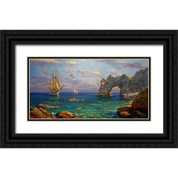 Sviridov, Sergei 32x18 Black Ornate Wood Framed with Double Matting Museum Art Print Titled - Famous Rock on Crimea
