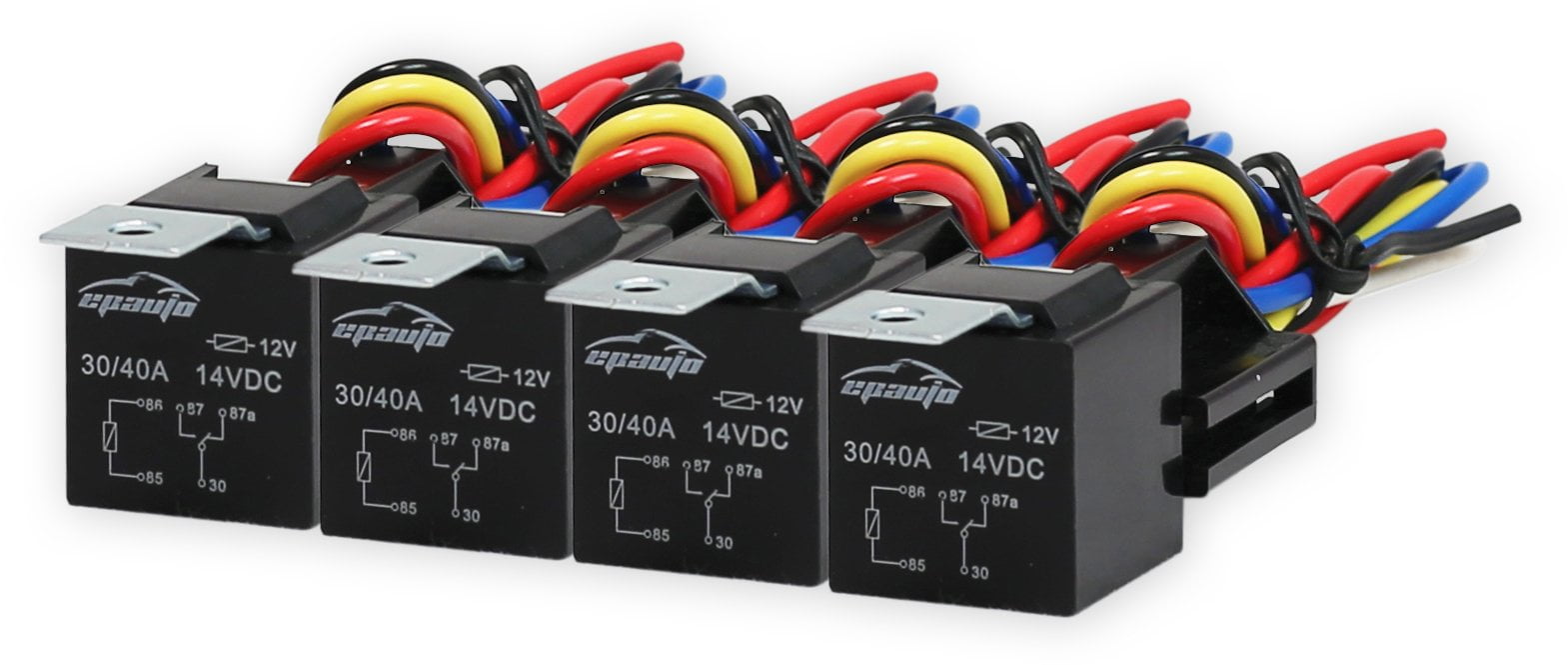 EPAuto Harnais de Relais 30/40 AMP Spdt 12V Style Bosch - Lot de 4
