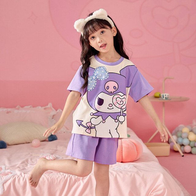 Traje de pijama de dibujos animados para niños y niñas, ropa de casa con pantalones cortos de manga corta Kawaii de My Melody Kuromi Cinnamoroll