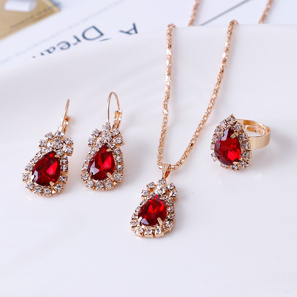 Besufy Besufy Women Jewelry Set,Waterdrop Shiny Rhinestones Necklace Ring Earrings Jewelry Set