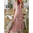 thumbnail image 6 of Lemento Women Maxi Dresses Summer Beach Long Dress Ladies V Neck Ethnic Print Sundress Holiday Casual Dress Red 2XL, 6 of 7