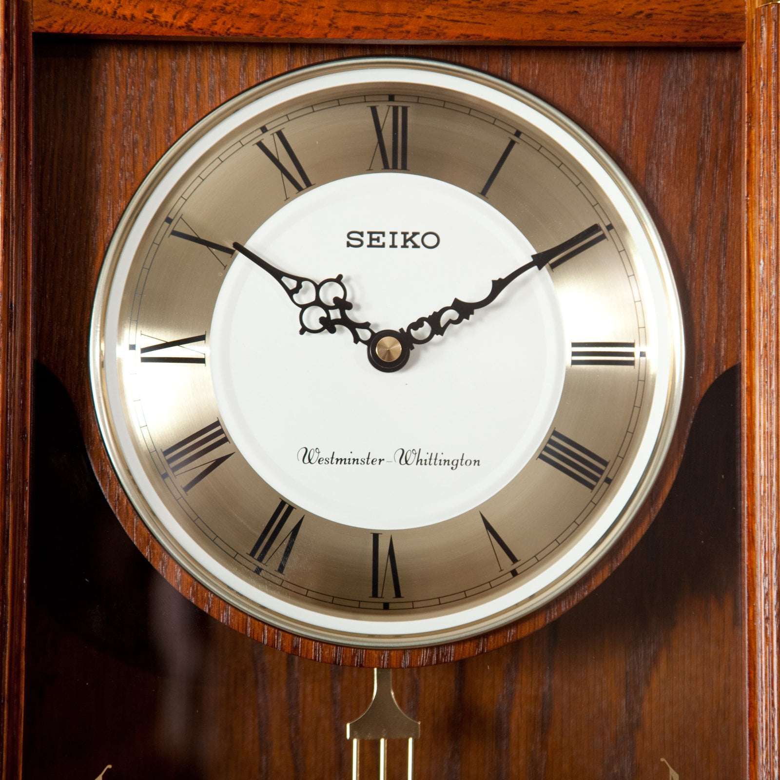 Seiko Regal Oak Wooden Chime Wall Clock Pendulum, Quartz, Analog QXH107BLH
