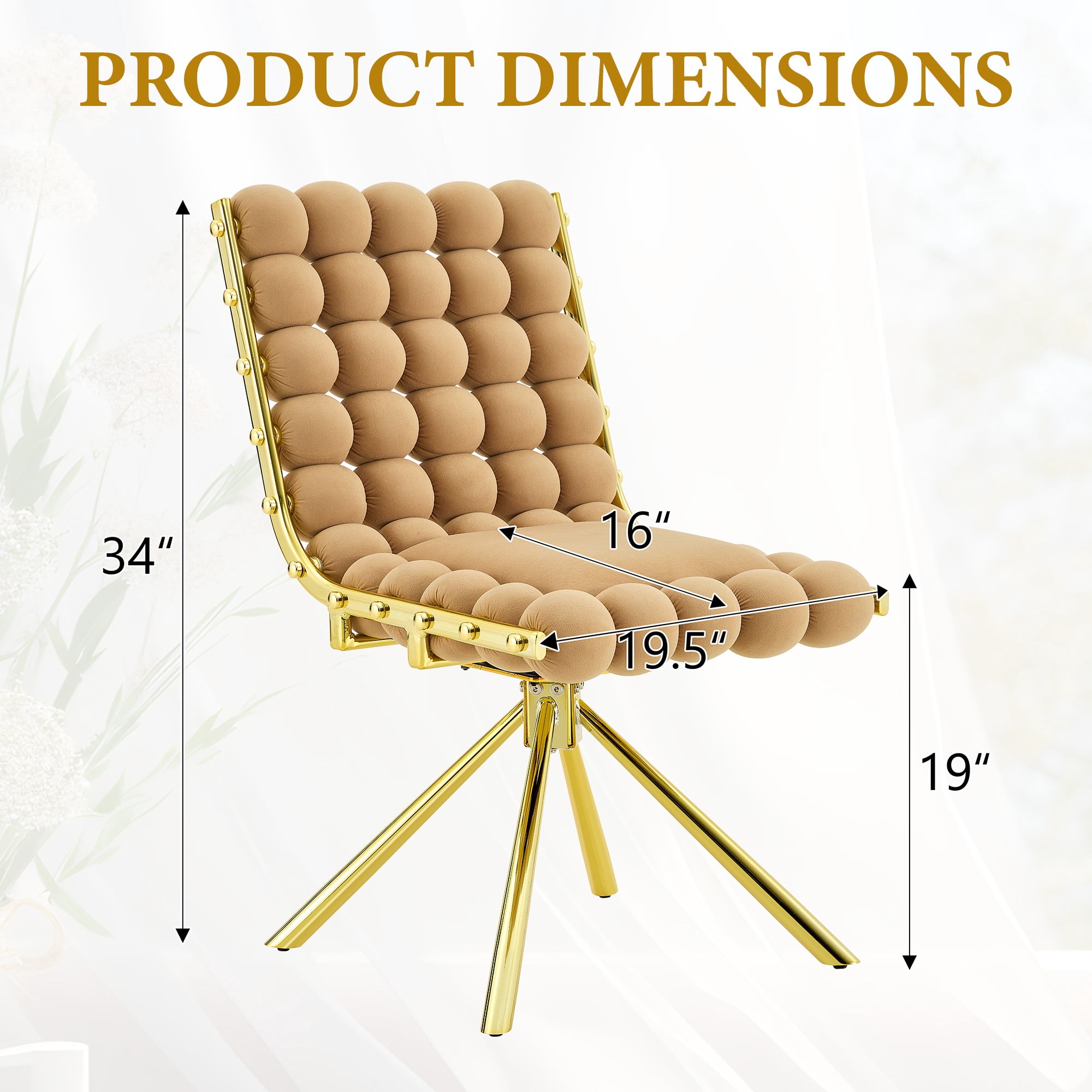 Aukfa Velvet Swivel Dining Chairs Set of 2, Modern Bubble Tufted Kitchen Side Chairs, Gold Metal Legs,Brown