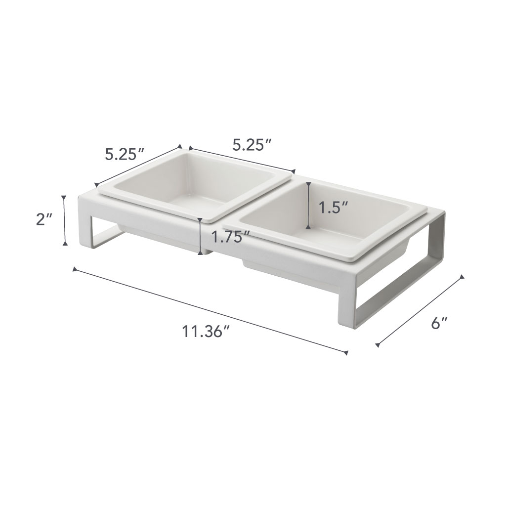 Yamazaki Home  Pet Food Bowls - Two Styles, Steel and Ceramic, Short, 1.25 cups, 300 milliliters per bowl White