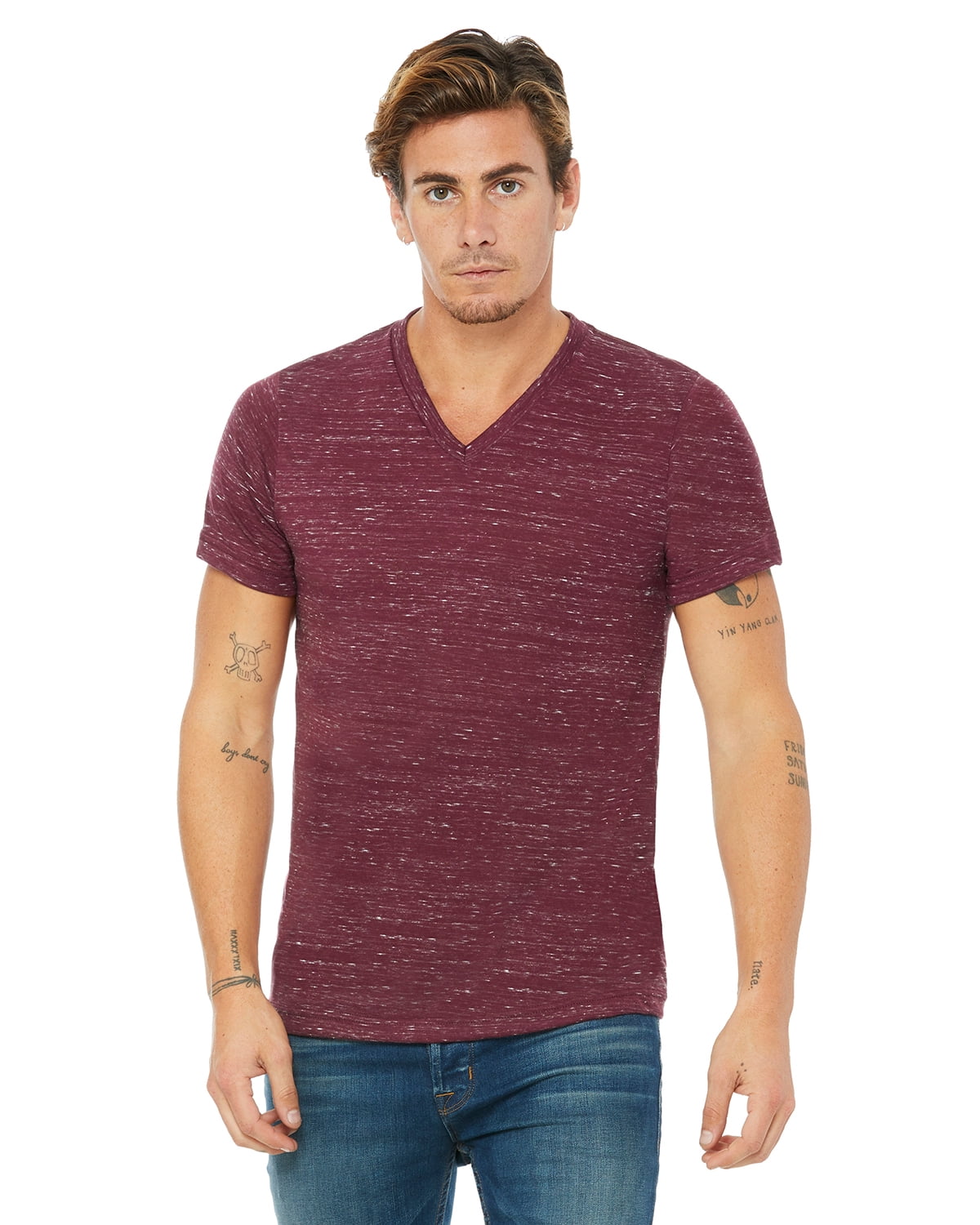 The Unisex Jersey Short-Sleeve V-Neck T-Shirt - MAROON MARBLE - 2XL ...