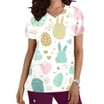 thumbnail image 2 of Otvok Women's V Neck Short Sleeve Easter Tops Cute Bunny Egg Print T-Shirts Loose Fit Lightweight Work Blouse Holiday Fashion Outfits, 2 of 6
