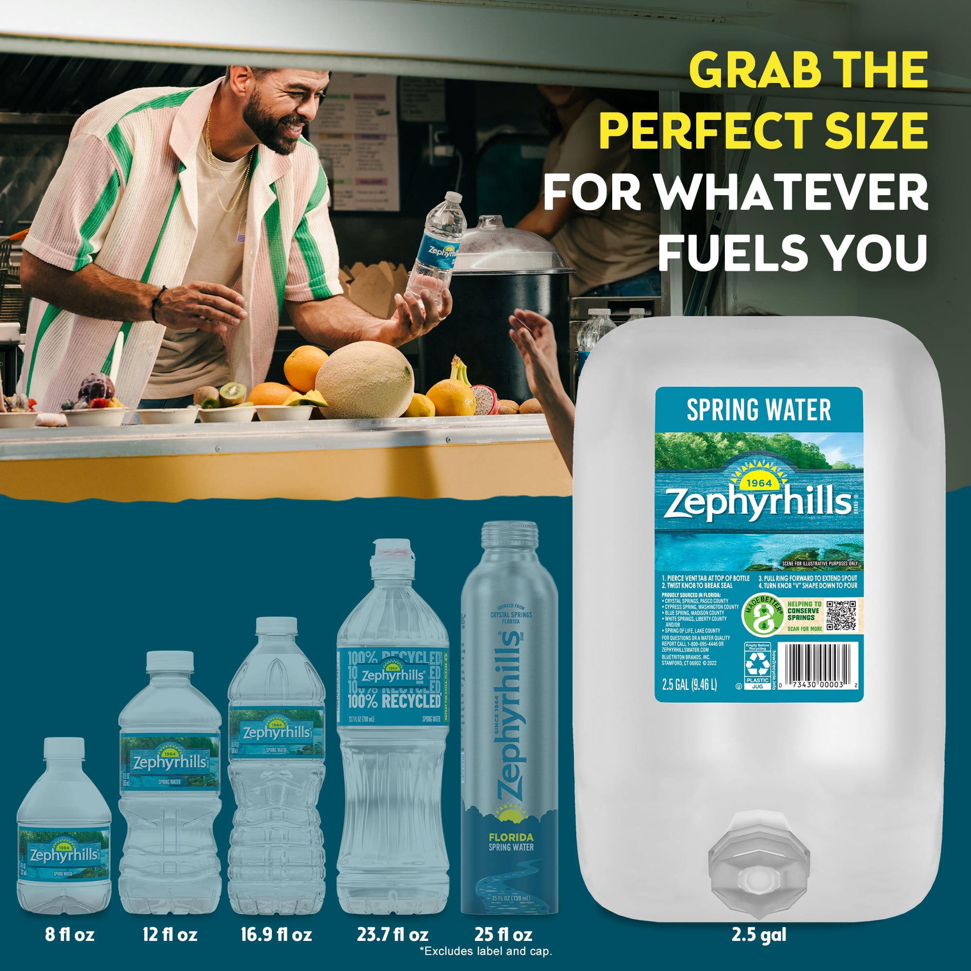 Zephyrhills Natural Spring Water 2.5 Gallon Bottle, Pure Crisp