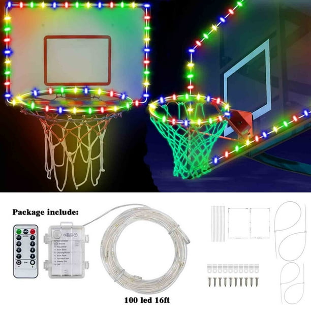 Tira de Luces Led Rgb con Energía Solar para Aro de Baloncesto: Iluminación de 4,8 M Que Cambia de Color para Aro de Baloncesto Al Aire Libre con Control Remoto, 100 Led, Diseño Impermeable