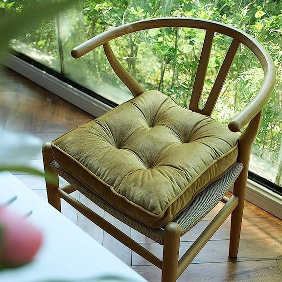 Nvzi Soft Velvet Chair Pads with Ties Comfy Solid Seat Cushion for Dining Chairs, Office Chairs, Hardwood Floors (Grass Green, 16"x16")