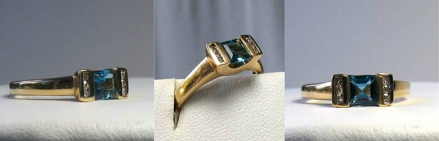 Blue topaz and Diamonds Solid 14K Yellow Gold Ring | Size 7 | - image 5 of 8