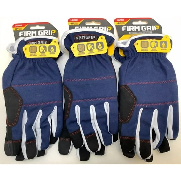 Firm Grip Duck Canvas Utility Gloves, Large, Touch Screen, Navy Blue, 3 Lot