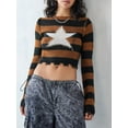 thumbnail image 3 of Arvbitana Women Fashion Sweater Long Sleeve Crew Neck Striped Star Knit Cropped Tops Fall Streetwear Cozy Pullover, 3 of 7