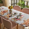 thumbnail image 3 of Gingerbread Grey Table Cloths for 8 Foot Rectangle Tables, Christmas Winter Snowflake Patio Waterproof Elastic Fitted Tablecloths, Washable Rectangular Table Cover for Camping, 3 of 8