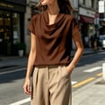 thumbnail image 7 of IUYRTFE Women's Draped Cowl Neck Short Sleeve Satin Blouse – Elegant Solid Color Summer Top for Office and Casual Daily Wear, 7 of 7