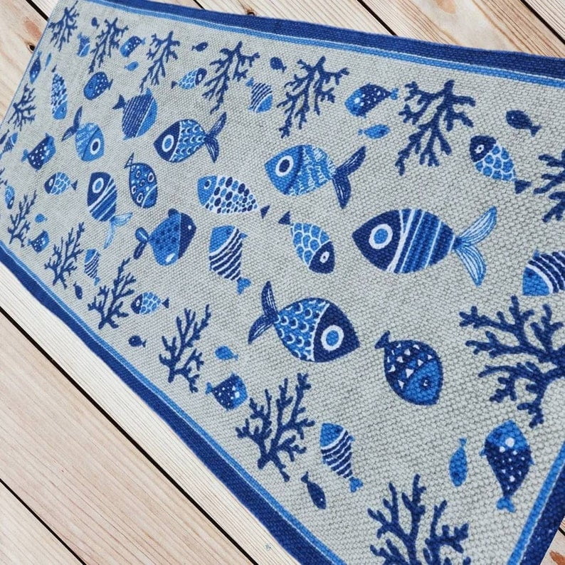 rug Nautical Decor Blue BeachHouse Bath Mat Rug Runner Coastal Living