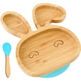 thumbnail image 1 of Baby Toddler Bunny Suction Plate, Stay Put Feeding Plate, Natural Bamboo (Blue) Hand-wash Only, 1 of 7