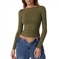 thumbnail image 2 of Camisa de Larga con Cuello Redondo para Mujer, Básica, con Doble Forro y Fruncido Lateral, para Salir Verde L, 2 of 6