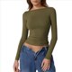 thumbnail image 2 of Camisa de Larga con Cuello Redondo para Mujer, Básica, con Doble Forro y Fruncido Lateral, para Salir Verde S, 2 of 6